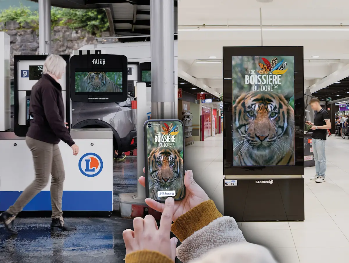 Ecrans publicitaires en galerie marchande, station-service et pub sur internet